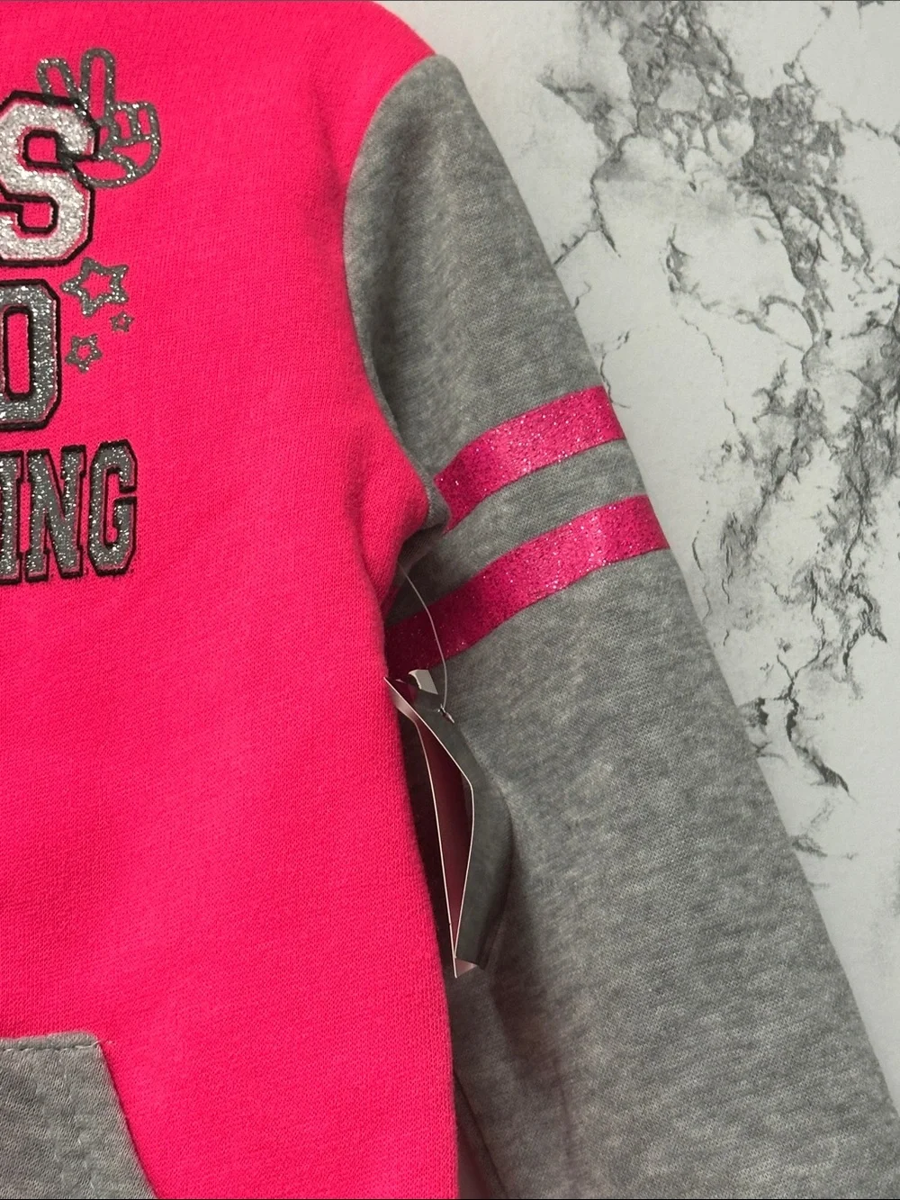 Girls Pink & Gray “Girls Can Do Anything” Hoodie & Jogger Set